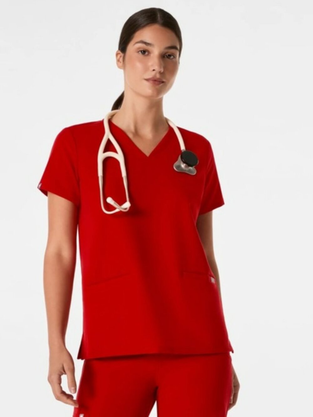 Casma Three-Pocket Scrub Top, red